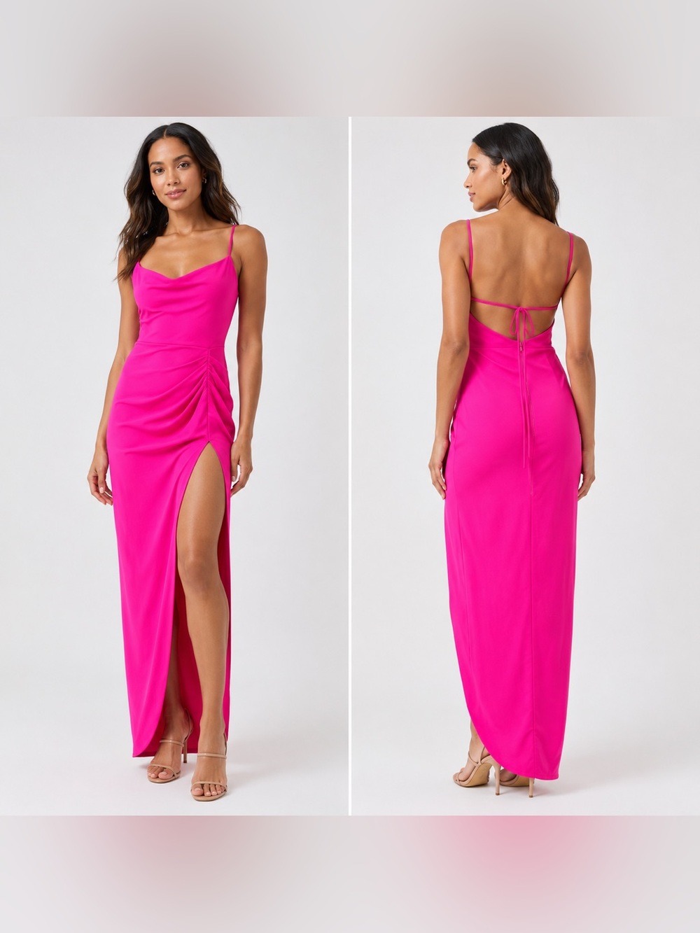 Amanda Uprichard Jasalina Maxi Dress Hot Pink XS Ruched Open Back Formal